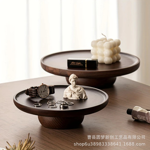 Cross-Border Wooden Round Leather Aromatherapy Tray Home Retro Living Room Coffee Table Round Wooden Creative Storage Tray
