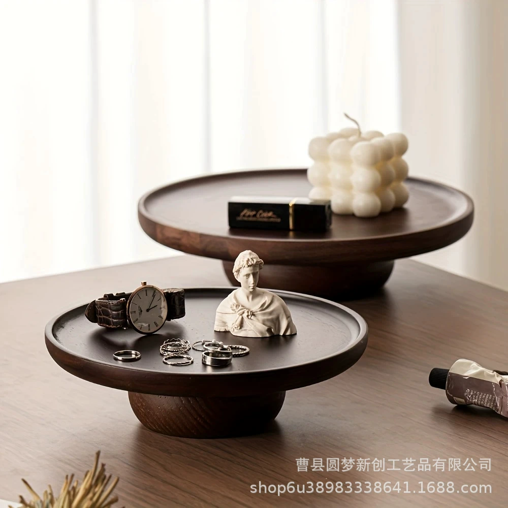 Круглый деревянный поднос для ароматерапии с кожаной отделкой, винтажный, для дома, гостиной, журнального столика, креативный поднос для хранения