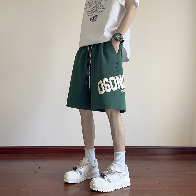 American-Style Heavyweight Sports Shorts for Men, Trendy Brand, Loose Fit, Plus Size, Half-Length Shorts, Summer Ins High Street Foam Print Knee-Length Shorts