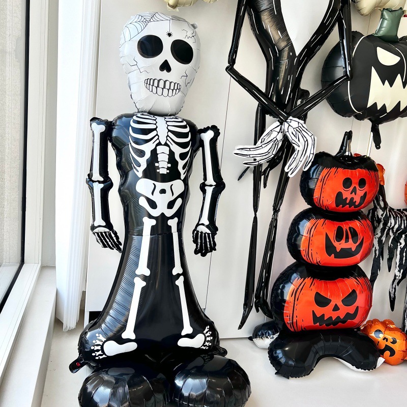 Atmósfera transfronteriza Halloween gigantesco de pie base de globo calabaza esqueleto demonio centro comercial bar café diseño