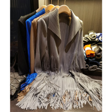 高级褶皱流苏长款风衣2023春夏新款高端名媛大码减龄中长款外套女