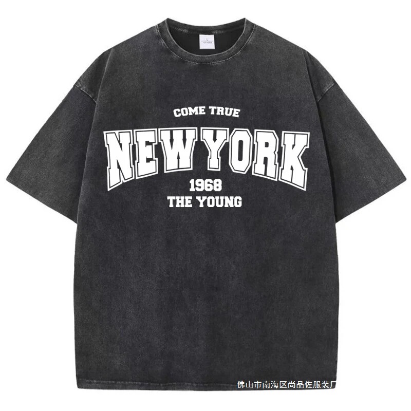 Cross-border Amazon Women's Cotton Washed T-shirt Full Mathematical Style Loose Short Sleeve Simple Letter Printed Top