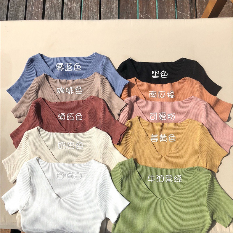 Summer fresh solid silk knitted T-shirt