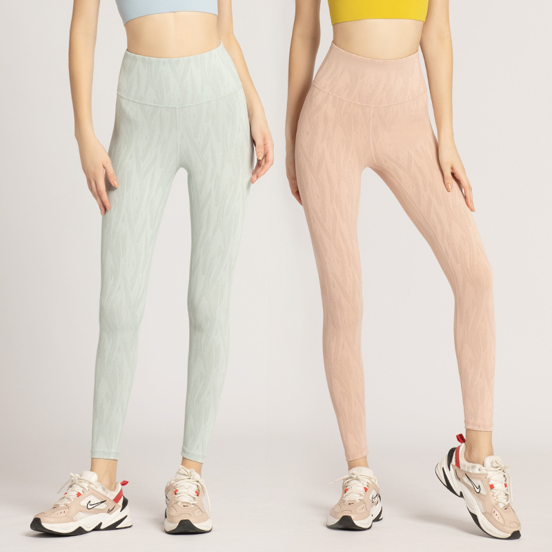 Juyitang yoga pantalones de melocotón de las mujeres de cintura alta elevación de la cadera Jacquard de fondo de secado rápido correr gimnasio deportes ropa de yoga