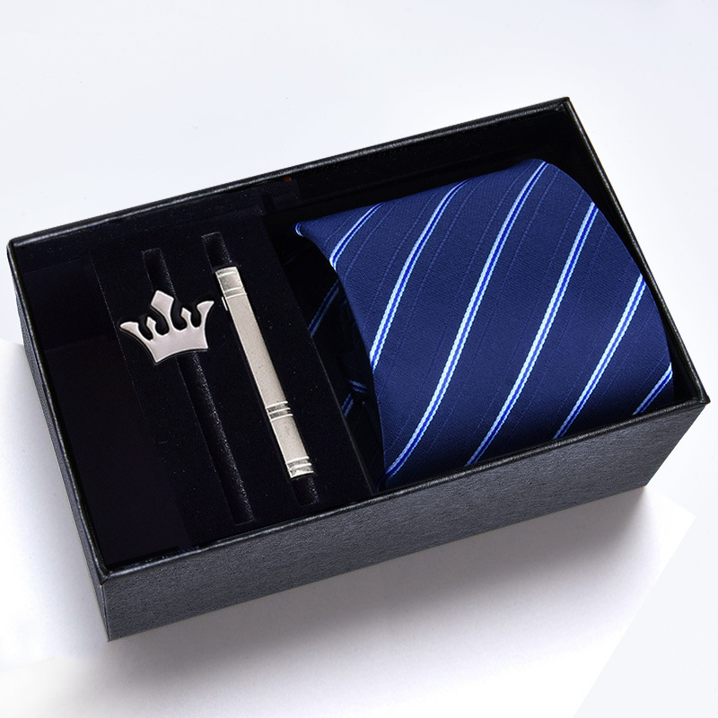 Gift box] men's tie four-piece suit can add LOGO formal business 8cm striped black wedding groom
