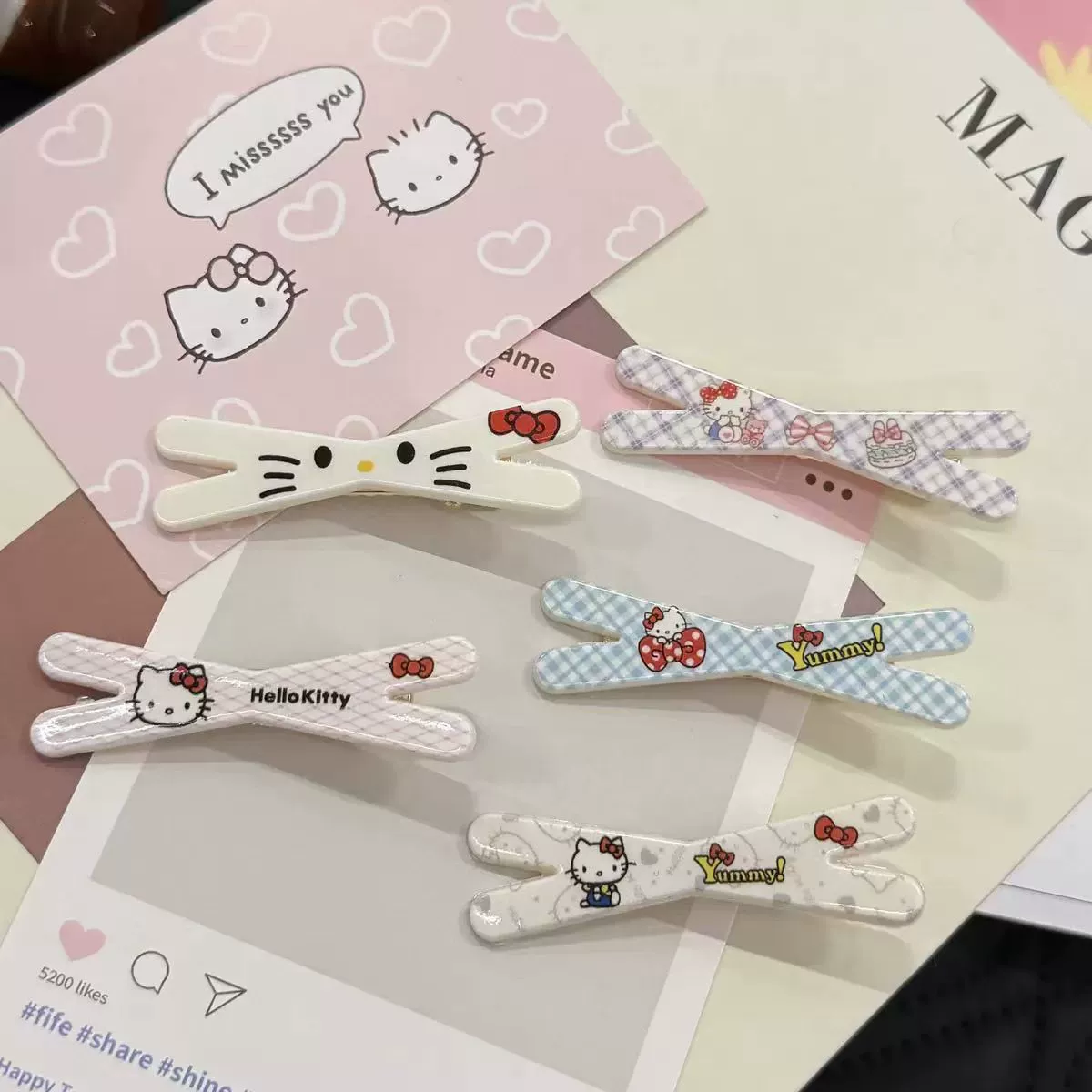 Милые мультяшные заколки для волос, 5 цветов, в стиле Hello Kitty, лёгкие 0,01 кг