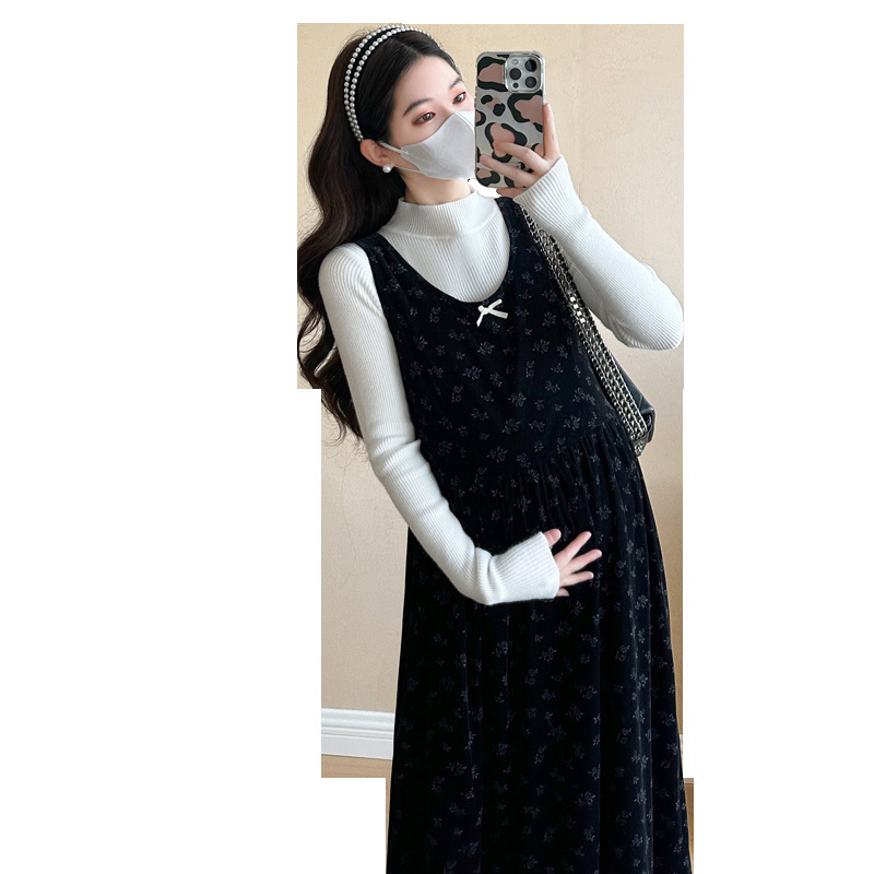 孕妇装秋季2025年新款套装孕妈高级感长裙两件套春秋款碎花连衣裙|undefined