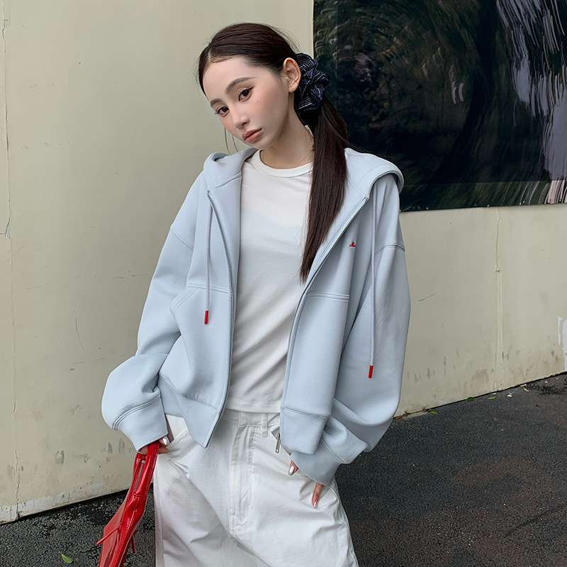 Women's Sweatshirt 2026 Spring New Casual Versatile Lazy Style Hooded Jacket Loose Short Zip-Up Cardigan Top