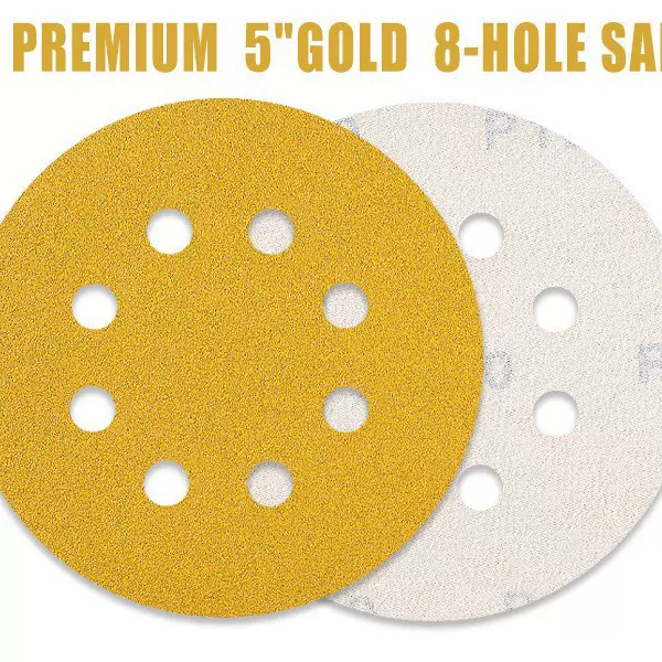 亚马逊5寸8孔黄砂植绒砂纸磨砂纸125mm氧化铝打磨背绒套装砂纸片