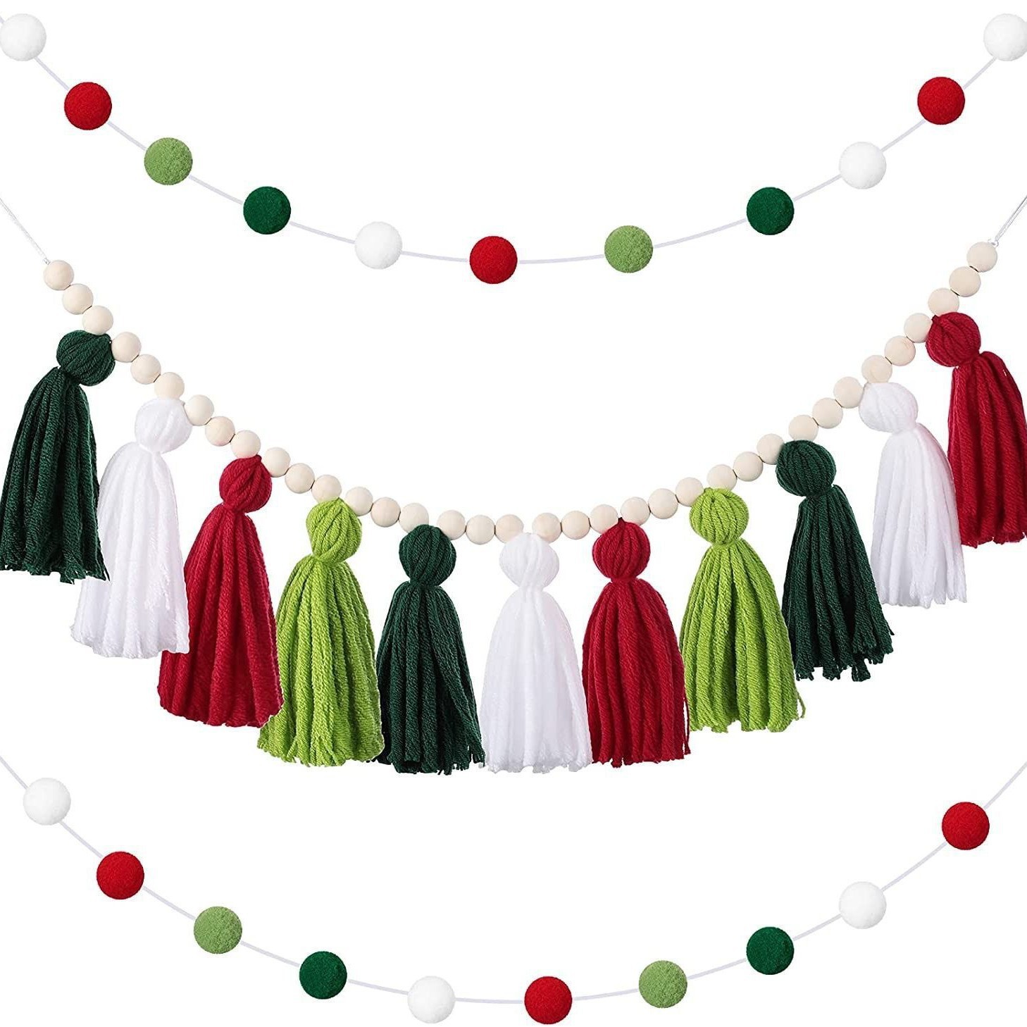 Decoración Colgante de Pared Tejida con Cuentas de Madera, Estilo Nórdico, con Borlas y Pompones, Juego Completo, 2026