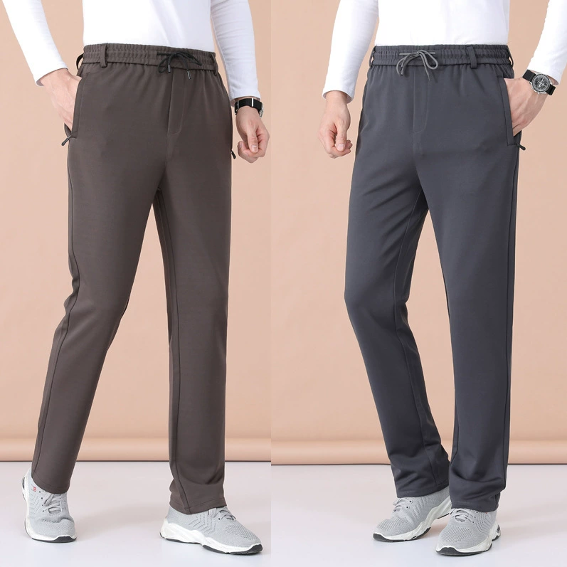 Мужские эластичные повседневные брюки с эластичной талией, брюки для папы, толстый Противоугонный карман на молнии