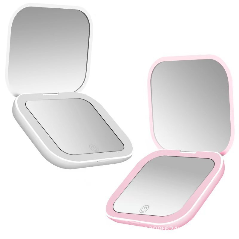 Factory in stock wholesale popular portable led makeup mirror with light gift logo beauty portable folding small mirror