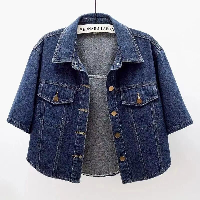 Denim Jacket Shirt for Women, Short Style, 2026 New Summer Short-Sleeve Cardigan, Plus-Size Korean Fashion Top Denim Jacket Shirt for Women, Short Style, 2026 New Summer Short-Sleeve Cardigan, Plus-Size Korean Fashion Top