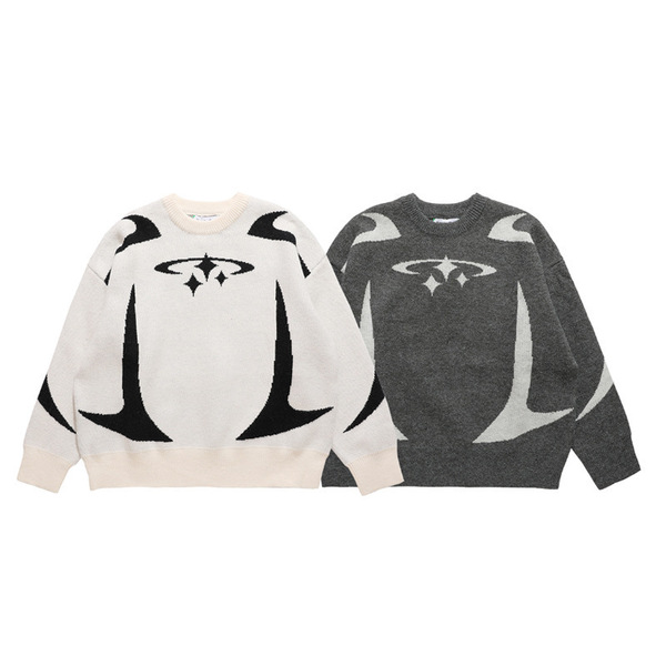 Elegant demi-season knitted sweater with a round collar
