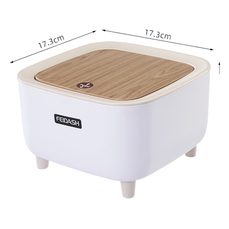 Papelera de escritorio mini estilo japonés - Con tapa a presión - Forma redonda - Para dormitorio estudiantil y mesita de noche - Diseño simple