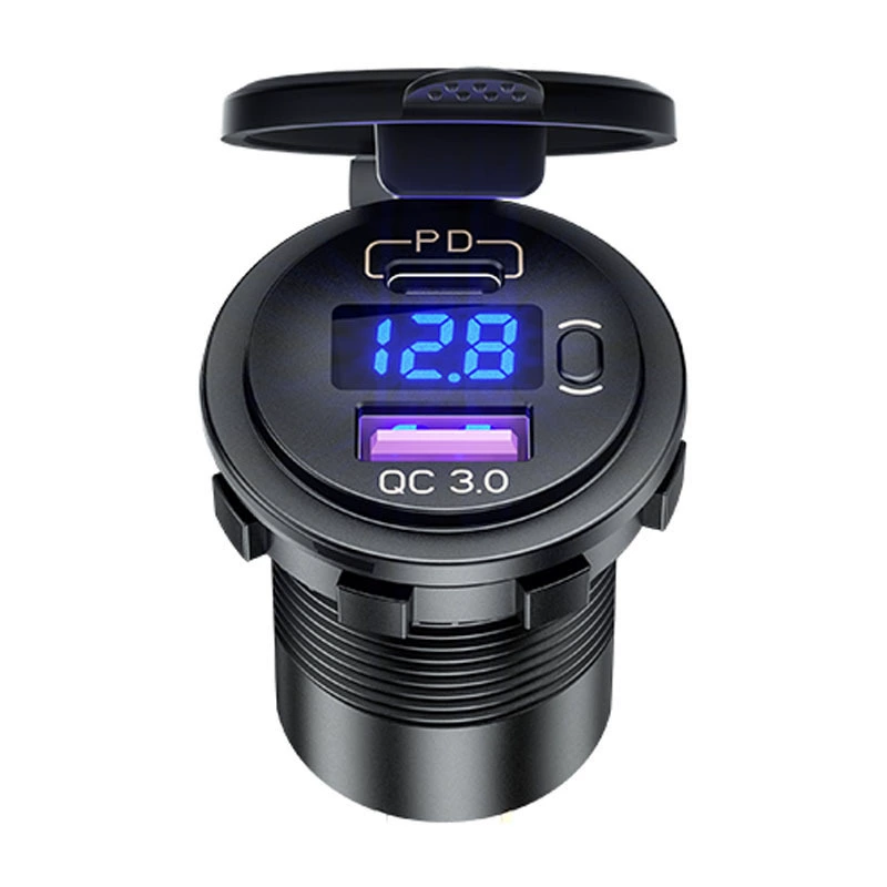 Новый автомобильный зарядник для мобильного телефона PD+QC3.0, модифицированный, с показанием напряжения и переключателем