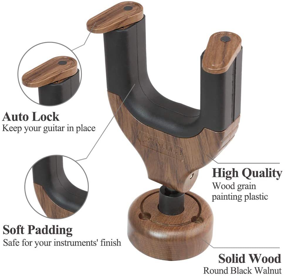 Amazon suministro guitarra de madera desmontable gancho de transferencia de agua de impresión grano de madera dividida autoblocante gancho de la guitarra fabricante