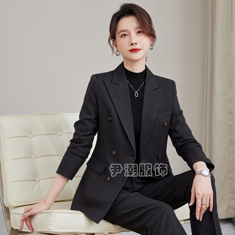 Autumn and Winter Thick Blazer Women's Business Attire Elegant Fashion Wide-Leg Pants Suit Formal Workwear Slimming