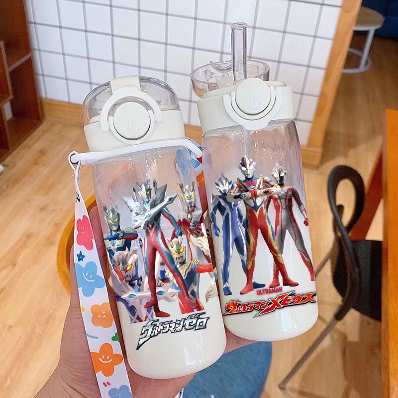 動漫卡通塑料杯子奧特曼兒童夏季便攜帶吸管水杯防摔耐高溫男女生