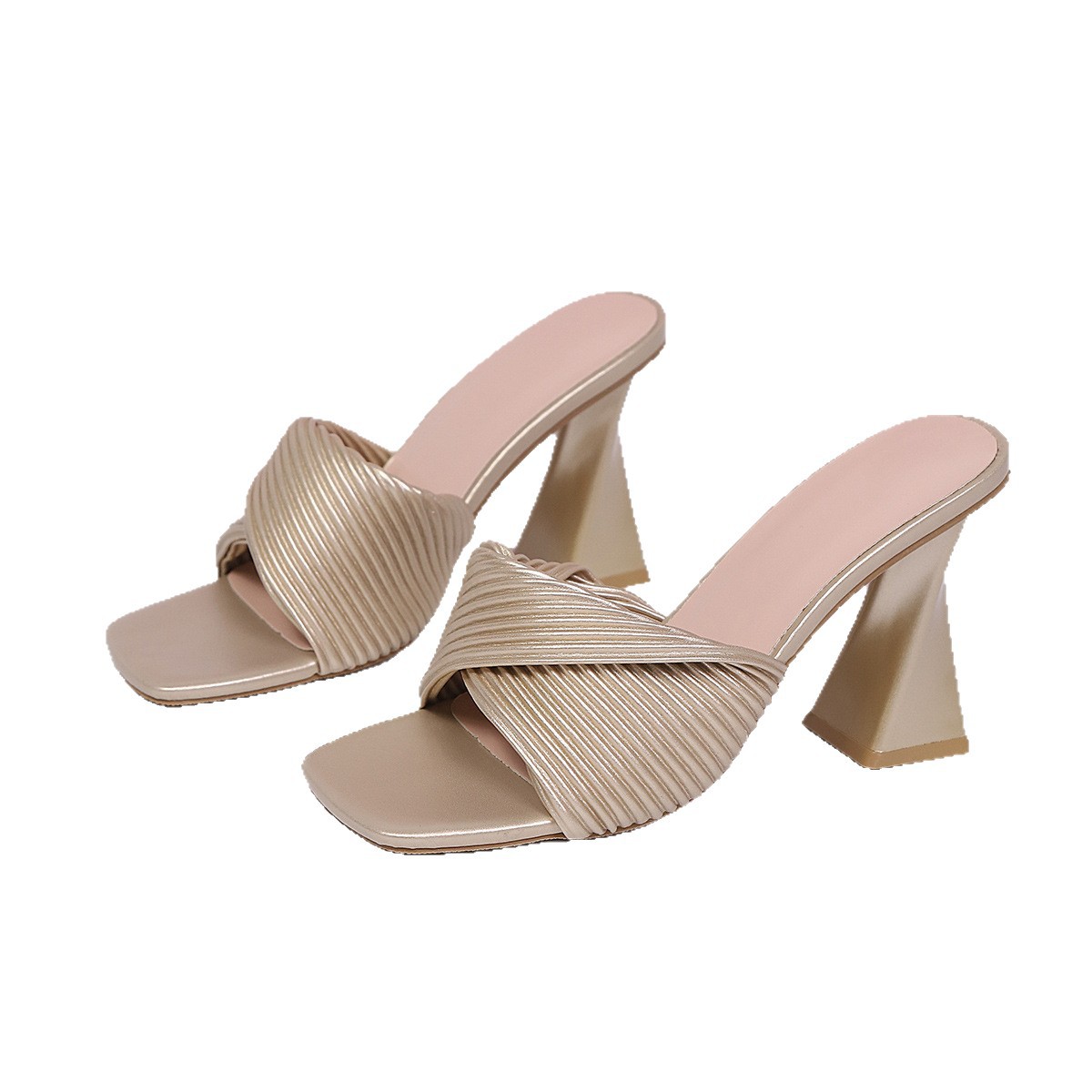 Women's Square Toe High Heeled Sandals Summer Slip-On Toe Open-Toe Unique Heel Sandals_vogvips.com