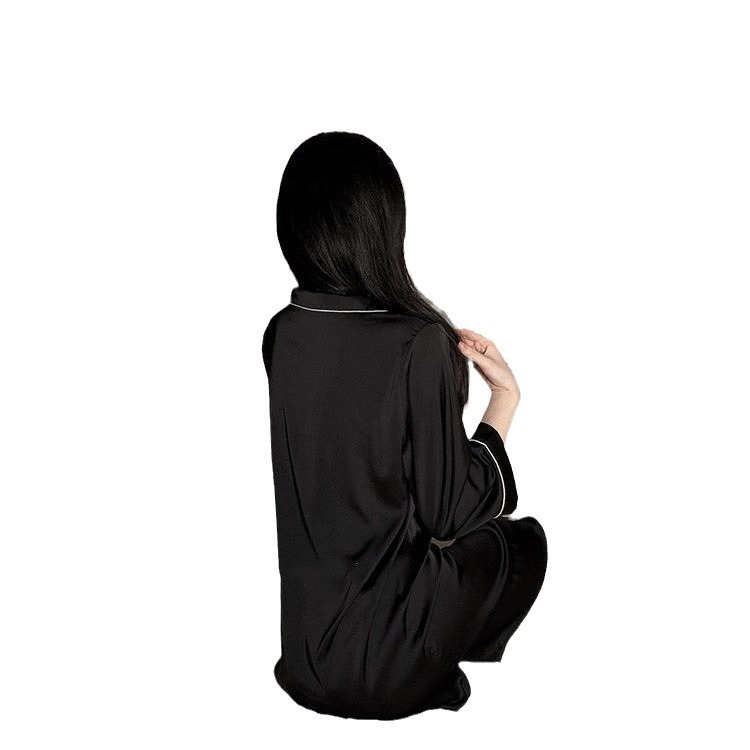 Pijamas de verano para mujeres en el hogar simple puro deseo sexy textura negra alta imitación pijamas de seda al por mayor
