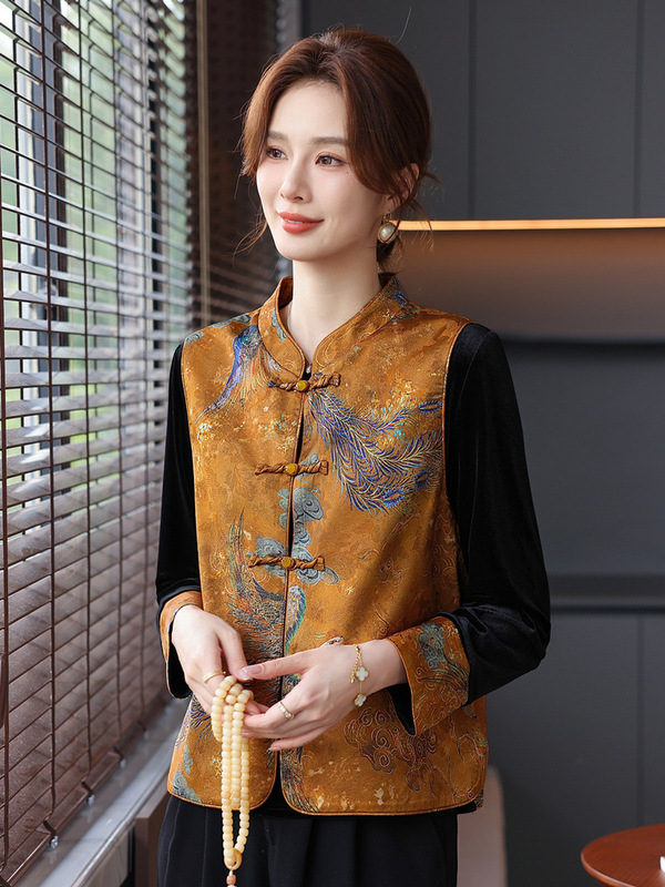 中老年女装秋季2025新款长袖打底衫大码妈妈装新中式马甲两件套|undefined