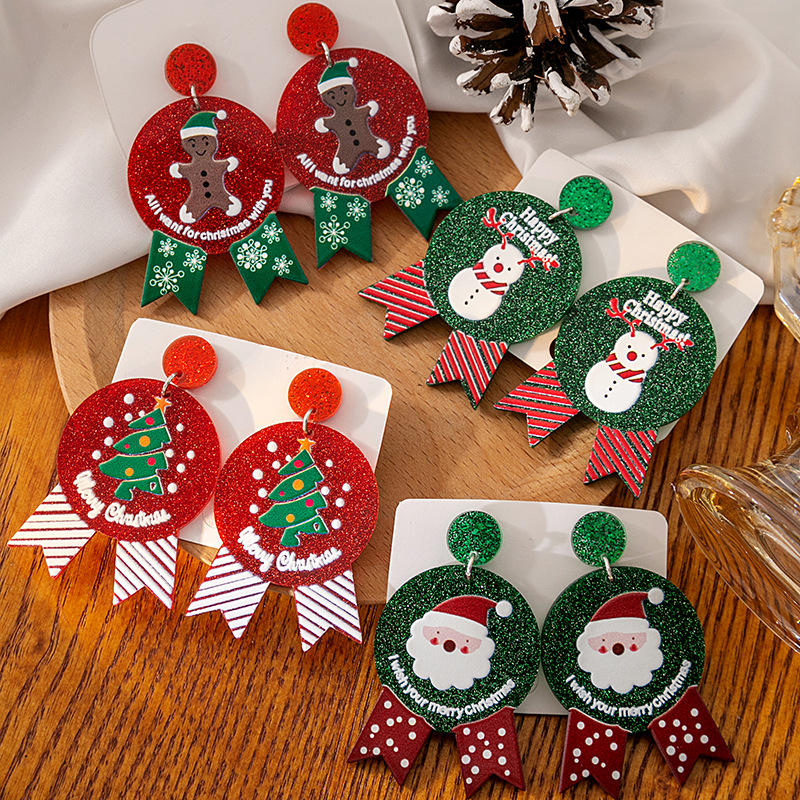 1 Pair Cartoon Style Christmas Tree Plating Arylic Drop Earrings display picture 3