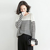 Thin striped T-shirt 2021 spring summer Korean lazy style women’s top loose bat sleeve large sweater