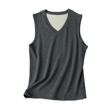 秋冬男士桑蚕丝加绒加厚保暖上衣 拉绒打底防寒真丝V领背心马甲