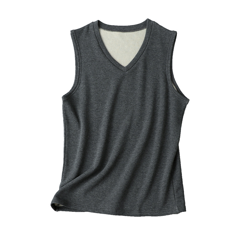 秋冬男士桑蚕丝加绒加厚保暖上衣 拉绒打底防寒真丝V领背心马甲