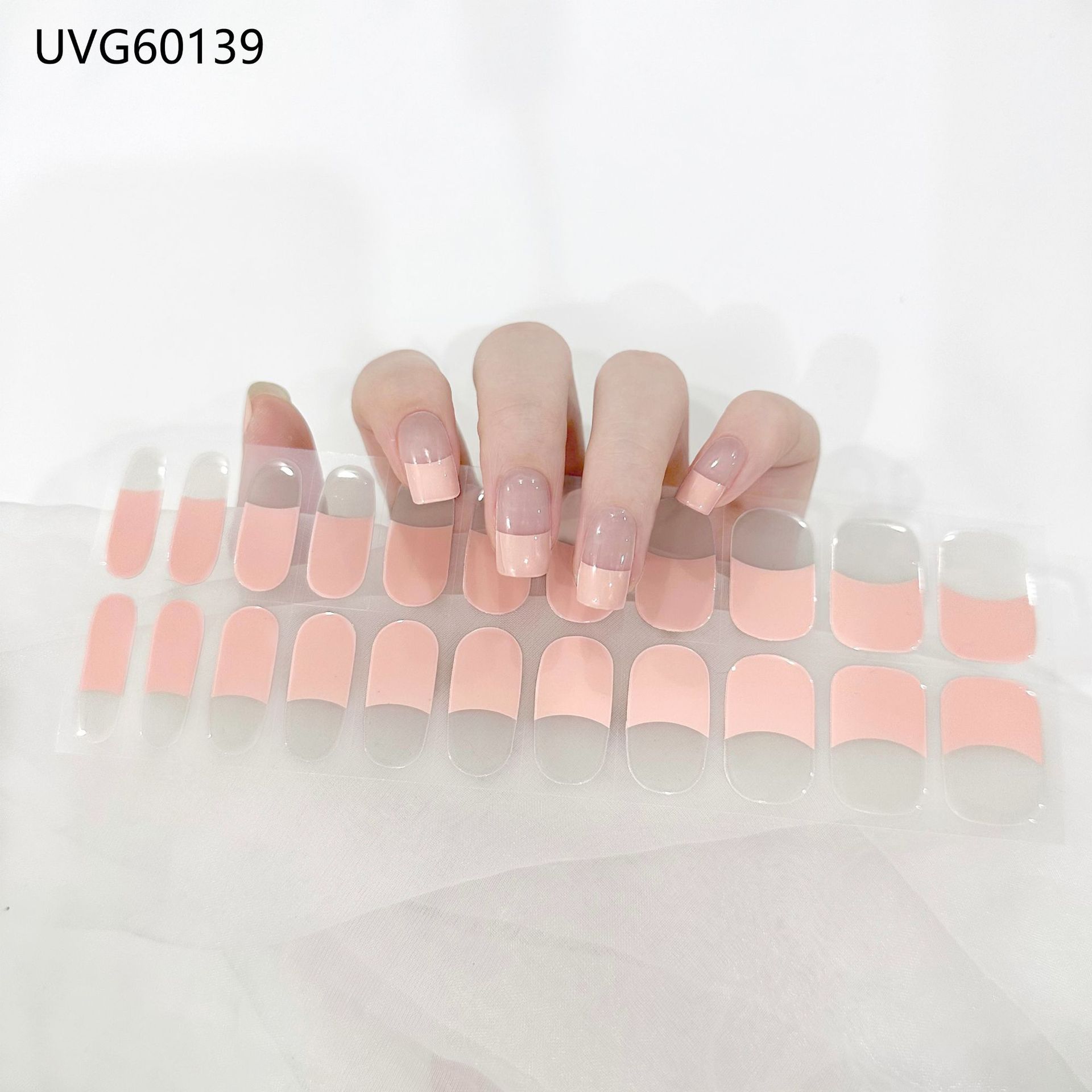 Pegatinas de uñas de gel UV transparentes efecto hielo, semicuradas, con lámina dorada, fototerapia, efecto película de aceite