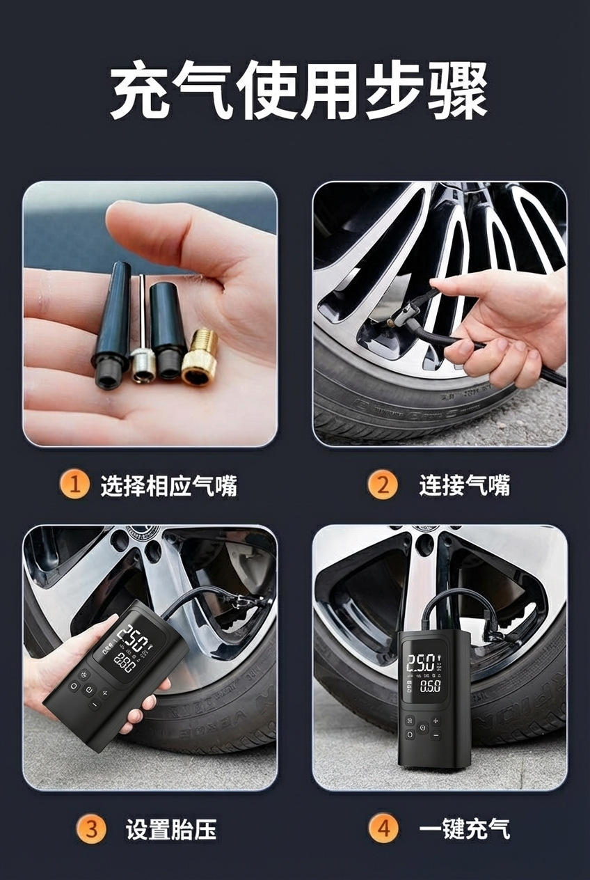 Portable Car Air Pump, Car Tire Electric Inflator, Power Bank All-In-One Machine, Emergency Starting Power Supply