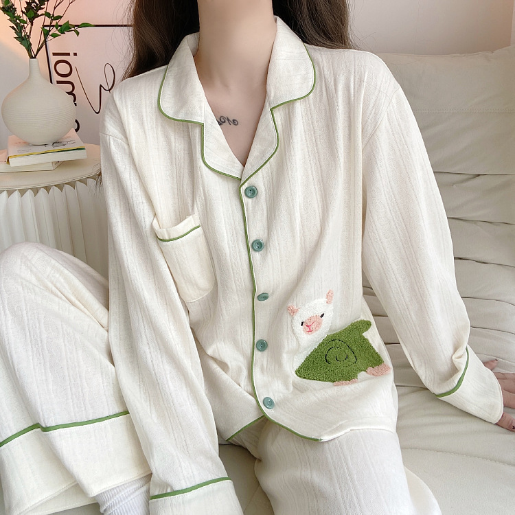 Pajamas women's spring and autumn cotton cute princess style suit women's long-sleeved trousers cardigan home Wear factory direct sales
