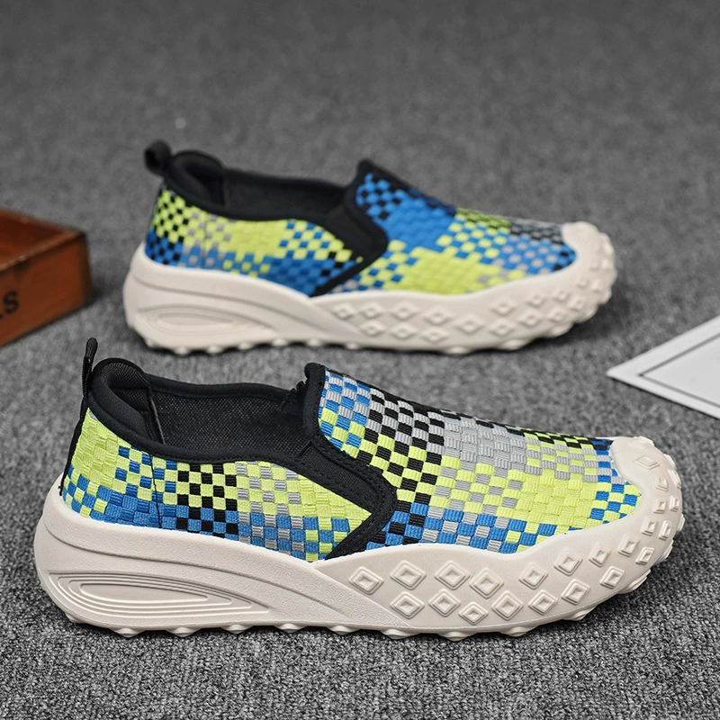 Мужские летние кроссовки Flyknit с цветными блоками, слипоны, лето 2025, новые универсальные спортивные модные туфли для студентов