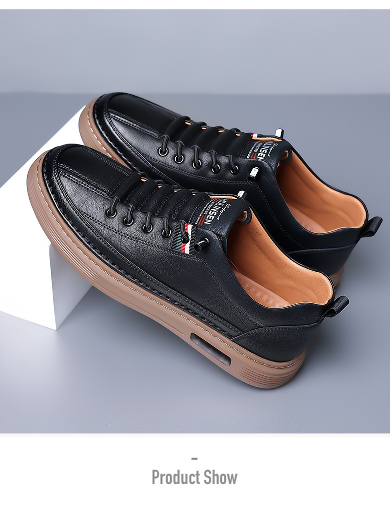 Chaussures en cuir pour hommes, chaussures de Tennis, baskets en toile, chaussures polyvalentes rembourrées_voghion.com