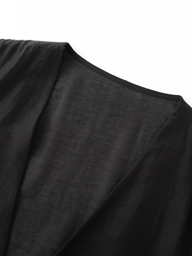 Áo cardigan nữ tay dài chất liệu tencel mát lạnh dáng rộng — màu đen