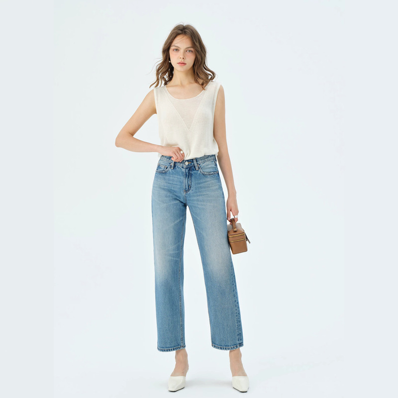 Mbb Non-Stretch Thin Pure Cotton Cropped Narrow Straight-Leg Jeans for Women, New Summer Style, Slimming Loose Light-Colored Pants Mbb Non-Stretch Thin Pure Cotton Cropped Narrow Straight-Leg Jeans for Women, New Summer Style, Slimming Loose Light-Colored Pants