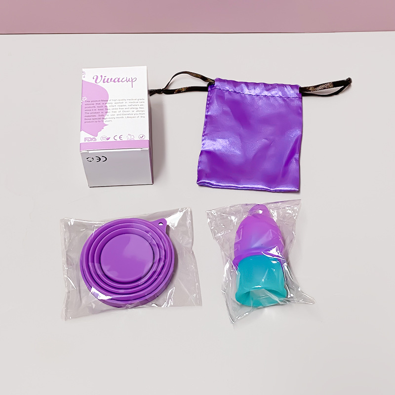 Purple Cloth Bag Cleaning Cup Menstrual Cup Set Silicone Menstrual Cup Color Box Menstrual Care Set