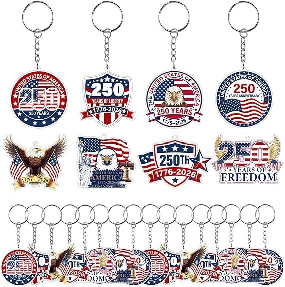24-Piece 250Th Anniversary Keychain Gift Set Bulk Acrylic Patriotic Keychains 24-Piece 250Th Anniversary Keychain Gift Set Bulk Acrylic Patriotic Keychains