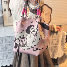 跨境版权针织环扣包便携上班外出大容量手提包通勤小方包收纳包包