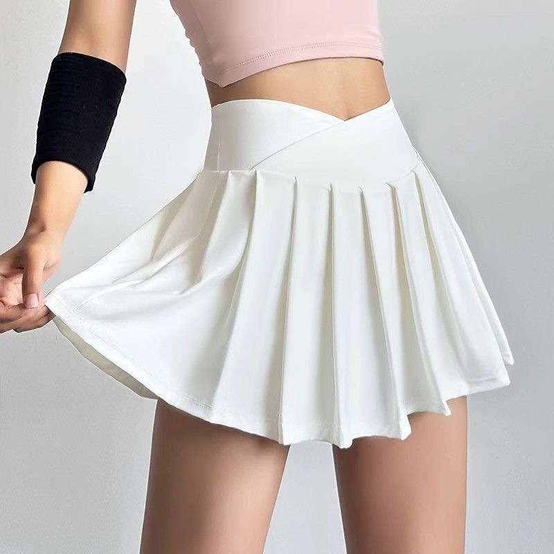 Women's summer sports skirt, quick-dry pleated yoga skirt, two-in-one anti-exposure design, fashionable white skirt for badminton and tennis