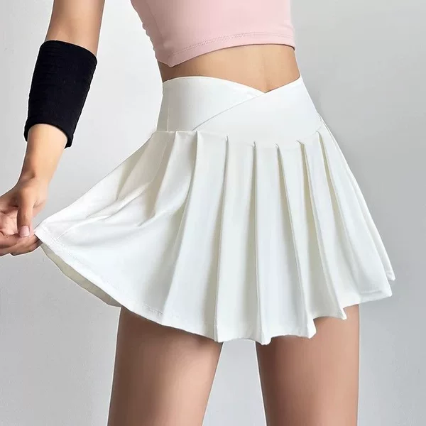 Women's summer sports skirt, quick-dry pleated yoga skirt, two-in-one anti-exposure design, fashionable white skirt for badminton and tennis