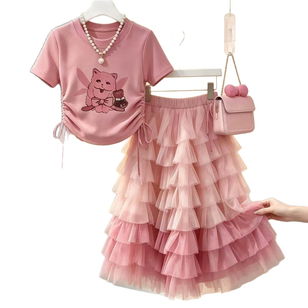 T-shirt, summer children's set, cute skirt, Korean style, western style 5