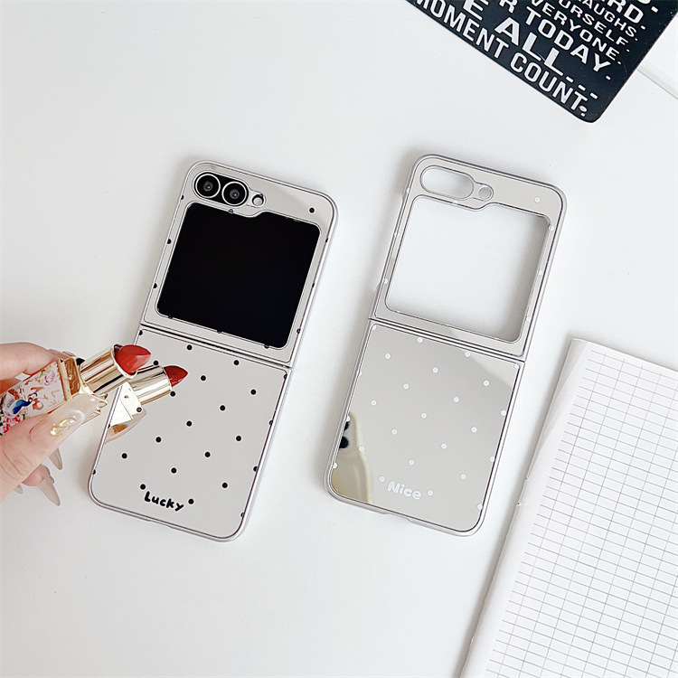适用三星ZFlip5折叠屏手机壳波点镜面防摔银边zflip4镜子保护壳
