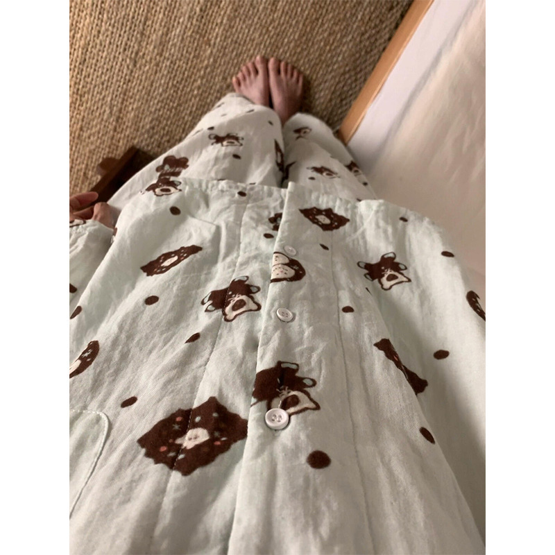 可爱小熊印花宽松睡衣女2025秋季新款大码宽松长袖长裤家居服套装|undefined