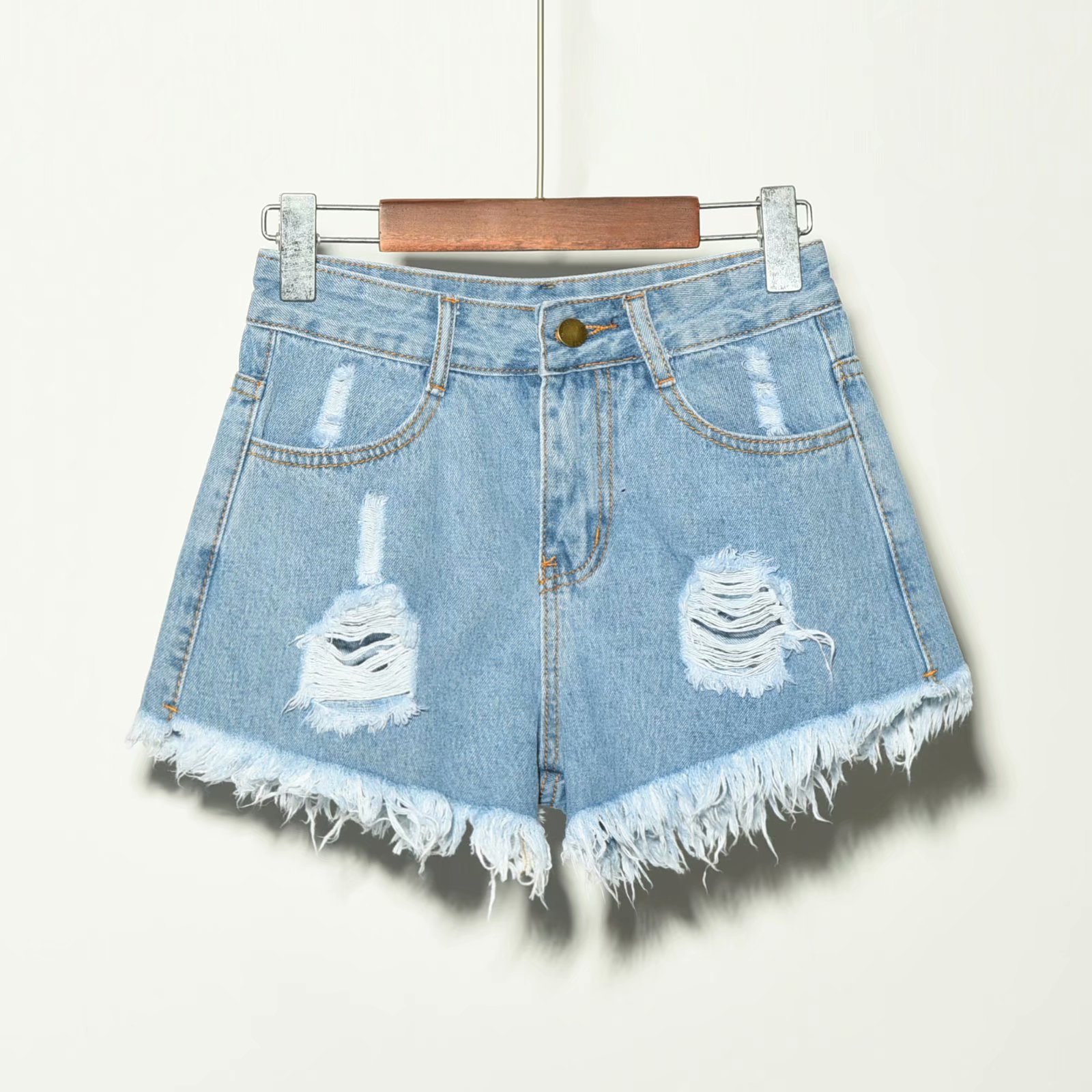 High Waist Loose Fit Denim Shorts Style Summer Wear For Women Large Size Hole Detail Slimming Effect Raw Edge Wide Leg A-Line Hot Pants_ecoleips.com