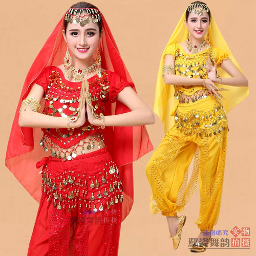 Indian dance performance clothing new ethnic dance belly dance performance clothing practice clothing highlight pants short-sleeved adult suit