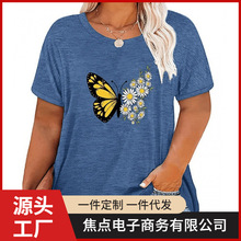 外贸大码女装上衣T恤 印花纯色图案3D短袖亚马逊MJPOPOD一件定 制