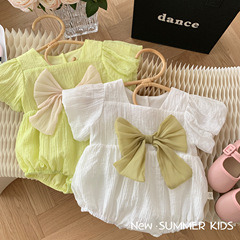 Baby bow-knotted fart clothes 0-2 years old summer baby girl sweet and fashionable contrasting color romper baby clothes AL038