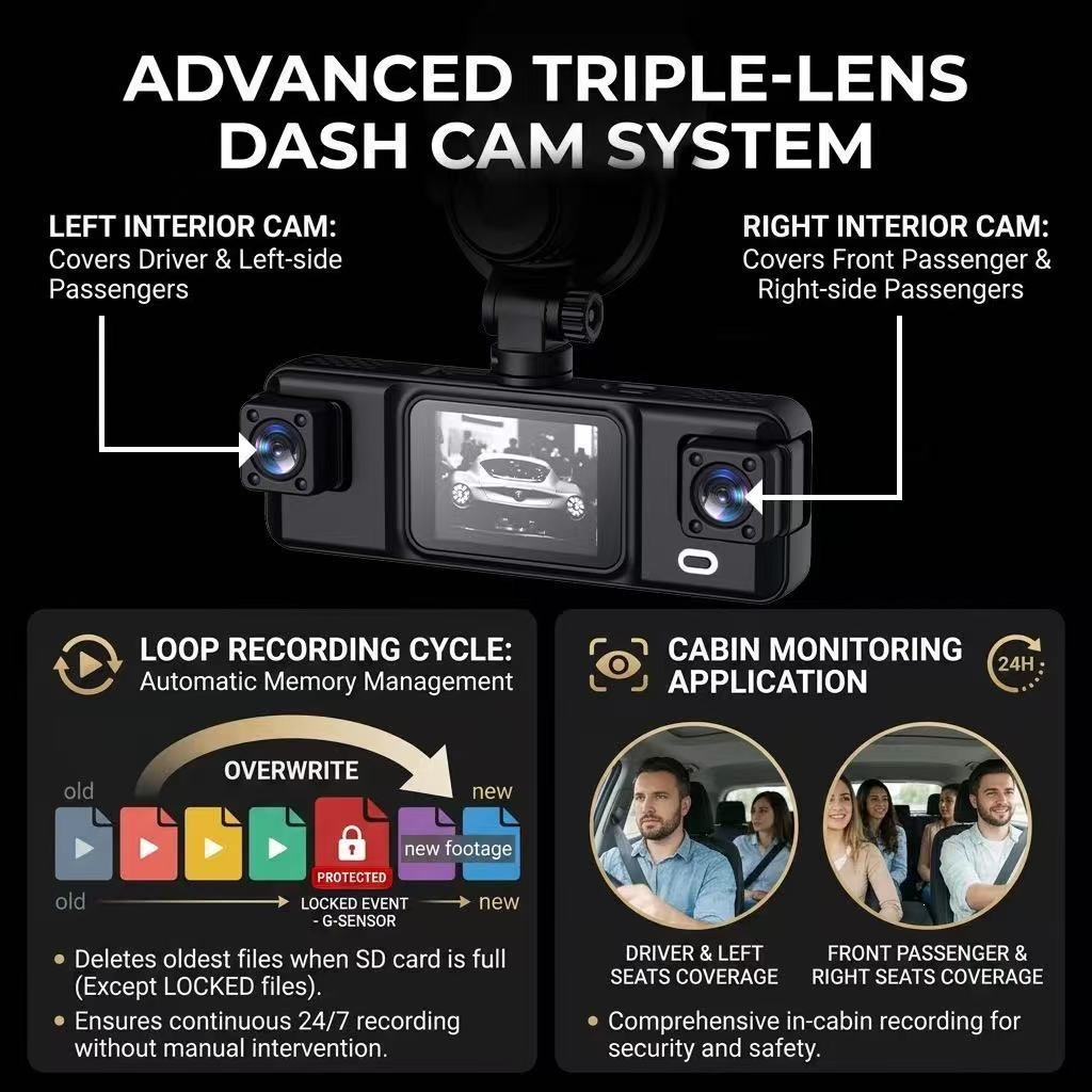 New cross-border dashcam with HD 1080 four-camera recording, WiFi mobile phone connectivity, reversing image, night vision, and four lenses